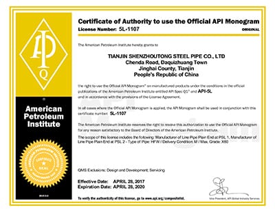 API 5L Certifikat 